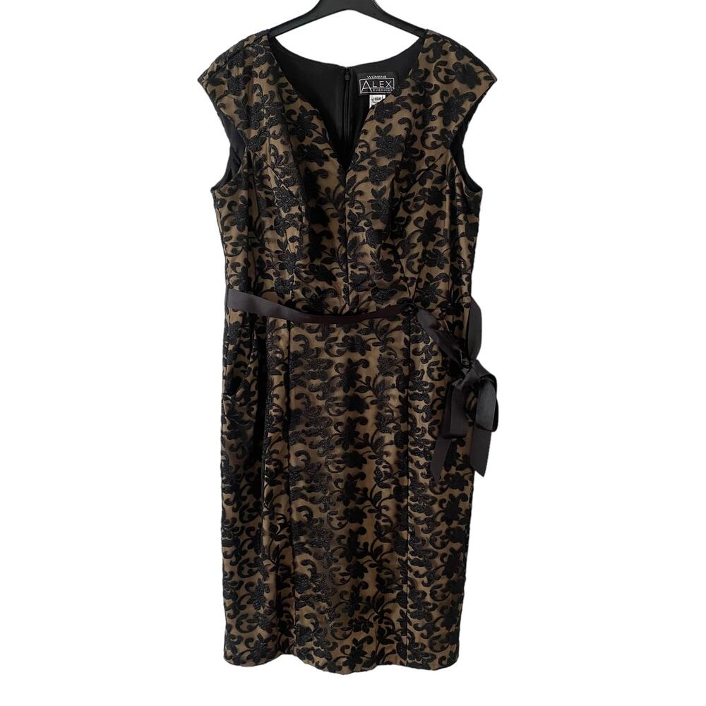 Alex Evenings Women's Black Lace Nude Overlay Dress Size 14W